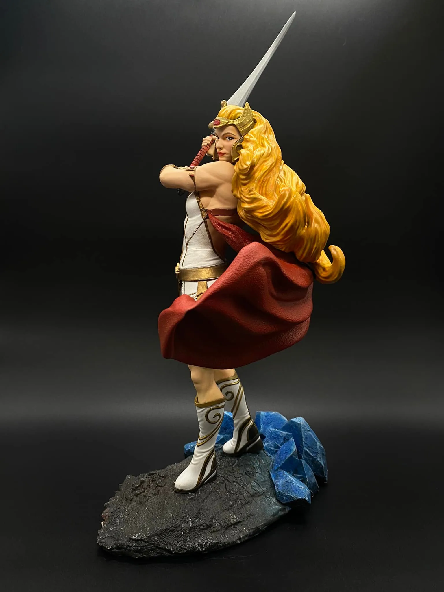 Detail of She-Ra's silver sword and armor craftsmanship