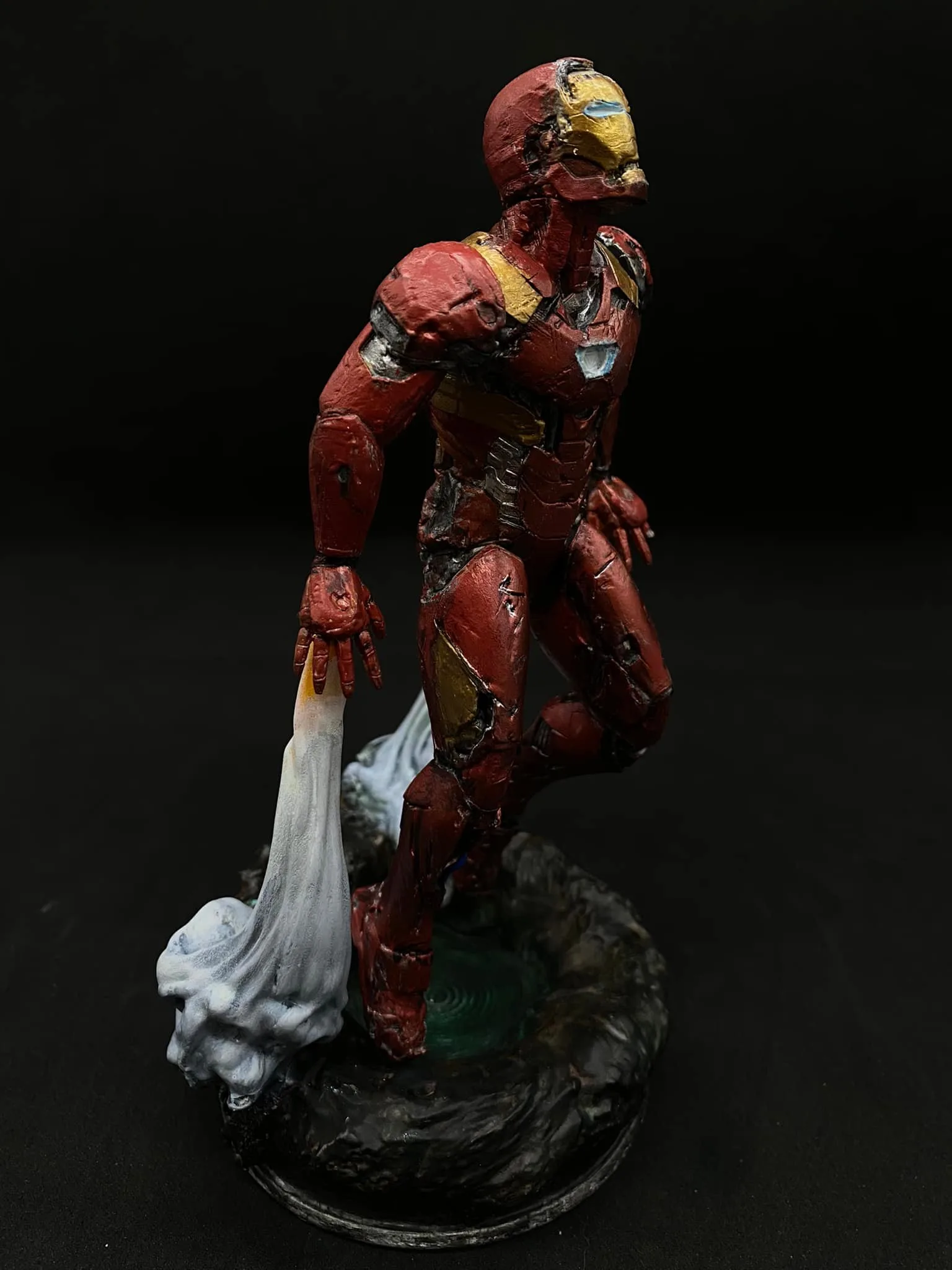 Side profile of the Zombie Iron Man hand-painted sculpture